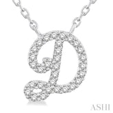 1/10 ctw Initial 'D' Calligraphy Round Cut Diamond Fashion Pendant With Chain in 14K White Gold